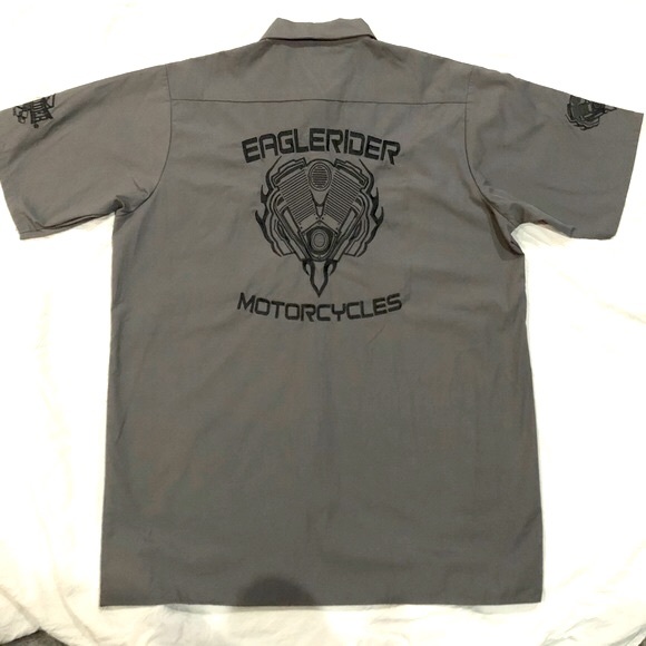 EAGLE RIDER motorcycle clothing men’s buttoned grey decaled shirt size XL NWT - Picture 6 of 14